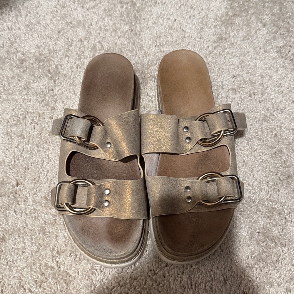 J Slides Brown Double Strap Sandals
